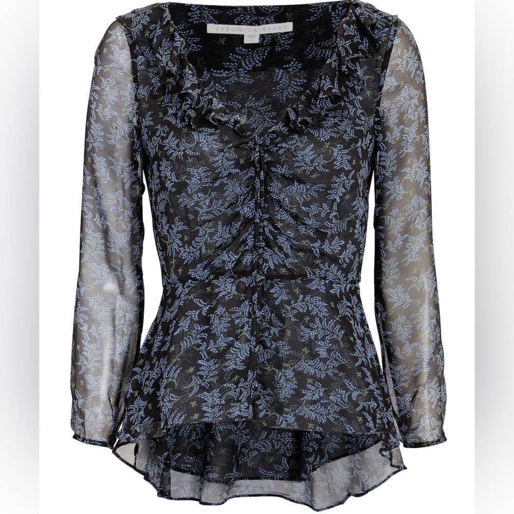 Veronica Beard Boyce Floral Peplum Silk Blouse